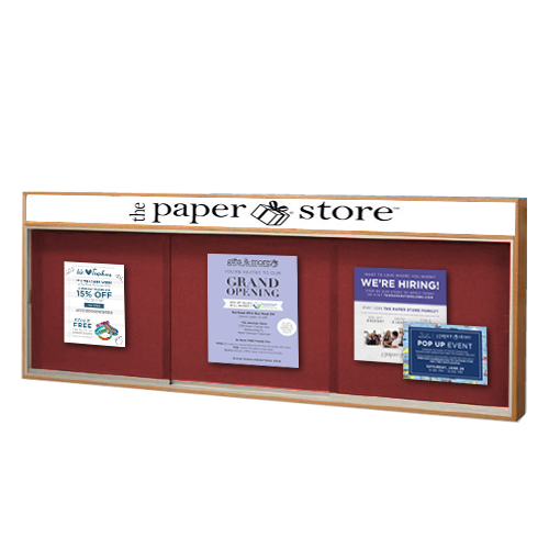 96×24 Indoor Enclosed Wood Enclosed Bulletin Boards with Sliding Glass Doors Header + Lights Hot on Sale