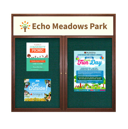 84 x 36 WOOD Indoor Enclosed Bulletin Cork Boards with Message Header (2 DOORS) Fashion