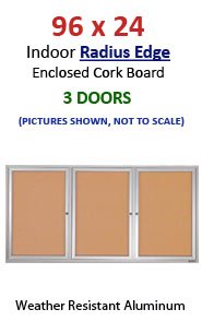 96×24 Enclosed Indoor Bulletin Boards with Radius Edge (3 DOORS) Hot on Sale