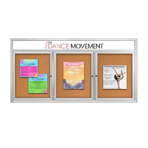 96 x 36 Enclosed Outdoor Bulletin Boards with Header & Lights 3 DOOR on Sale