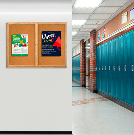 96 x 24 WOOD Indoor Enclosed Bulletin Cork Boards with Interior Lighting (2 DOORS) Online Hot Sale