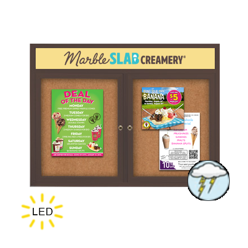 96 x 48 Enclosed Outdoor Bulletin Boards with Header & Lights 2 DOOR Online Sale