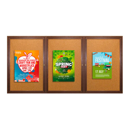 96 x 48 WOOD Indoor Enclosed Bulletin Cork Boards with Interior Lighting (3 DOORS) Online Hot Sale