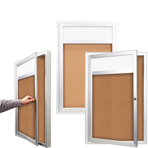 All-Weather Outdoor LED Lighted Enclosed Bulletin Board 36 x 48 with Your Personalized Header, and Large, Single Door Metal Cabinet. on Sale