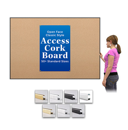 Access Cork Board™ Large 30 x 48 with Open Face Classic Metal Framed Cork Bulletin Board Supply