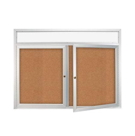 Enclosed Indoor Bulletin Boards 72 x 24 with Header & Lights (Radius Edge) (2 DOORS) Online