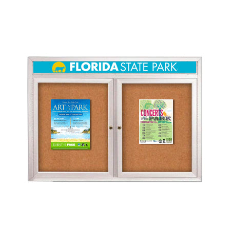 Enclosed Indoor Enclosed Bulletin Boards 60 x 36 w Message Header + Radius Edge 2 DOOR Discount