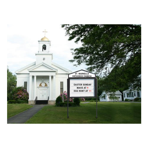 Enclosed Cathedral Outdoor 60×42 Reader Board with Pointed Message Header Free-Standing with Posts Hot on Sale