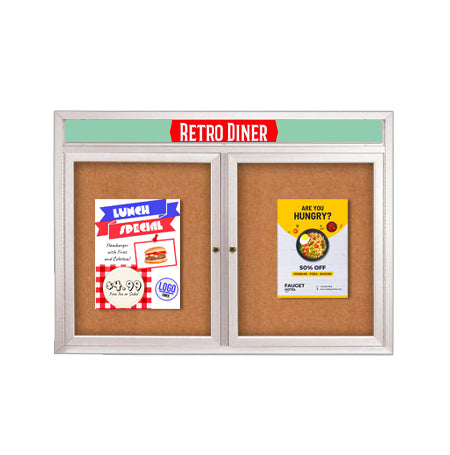Enclosed Indoor Enclosed Bulletin Boards 48 x 60 w Message Header + Radius Edge 2 DOOR Online