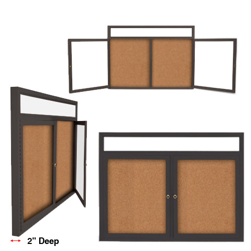 Enclosed Indoor Enclosed Bulletin Boards 60 x 48 w Message Header + Radius Edge 2 DOOR Hot on Sale