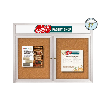 Enclosed Outdoor Bulletin Board 72×24 with Two Door Metal Cabinet + Your Personalized Message Header on Sale