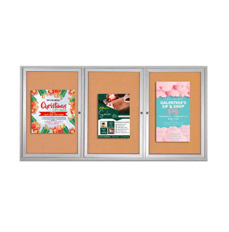 Enclosed Indoor Bulletin Boards 96 x 48 with Interior Lighting and Radius Edge (3 DOORS) on Sale