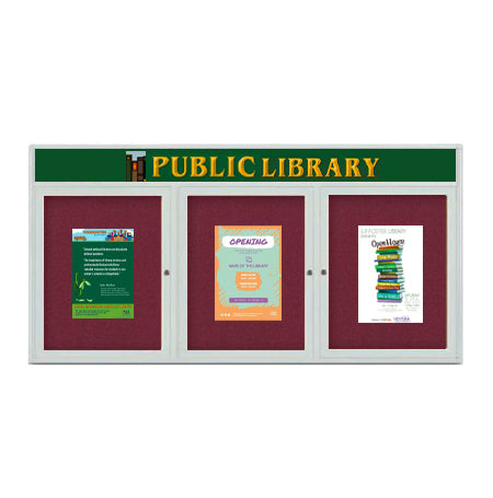 Enclosed Indoor Enclosed Bulletin Boards 72 x 30 w Message Header + Radius Edge 3 DOOR Online Sale