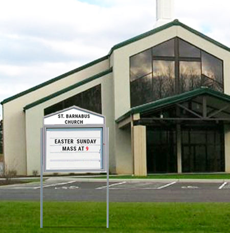 Enclosed Cathedral Style Outdoor 48×36 Reader Board with Pointed Message Header with Posts Discount