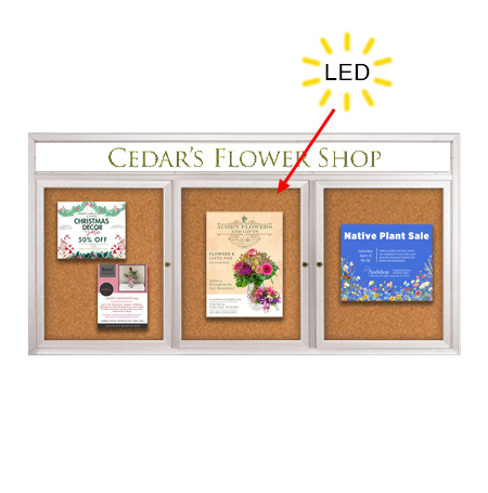 Enclosed Indoor Bulletin Boards 96 x 48 with Header & Lights (Radius Edge) (3 DOORS) Discount