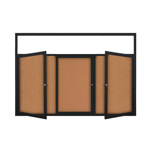 Enclosed Indoor Bulletin Boards 96 x 48 with Header & Lights (Radius Edge) (3 DOORS) Discount