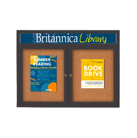 Enclosed Indoor Enclosed Bulletin Boards 96 x 36 w Message Header + Radius Edge 2 DOOR Supply