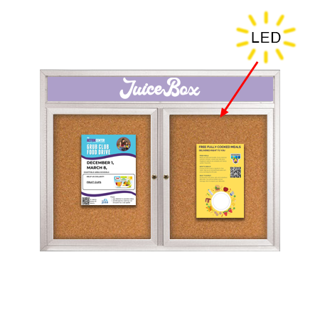 Enclosed Indoor Bulletin Boards 42 x 32 with Header & Lights (Radius Edge) (2 DOORS) Online now