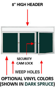 Enclosed Indoor Enclosed Bulletin Boards 96 x 24 w Message Header + Radius Edge 3 DOOR Supply