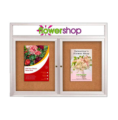 Enclosed Outdoor Bulletin Boards 96 x 36 with Message Header and Radius Edge (2 DOORS) on Sale