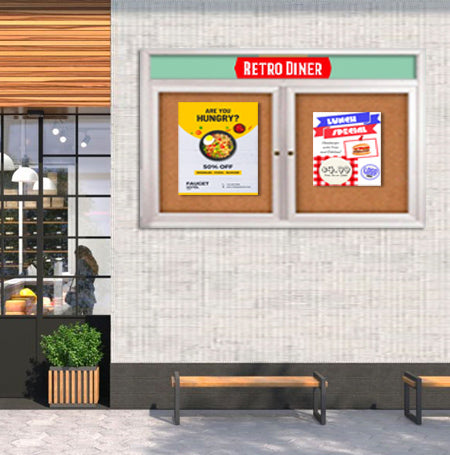 Enclosed Outdoor Bulletin Boards 96 x 36 with Message Header and Radius Edge (2 DOORS) on Sale