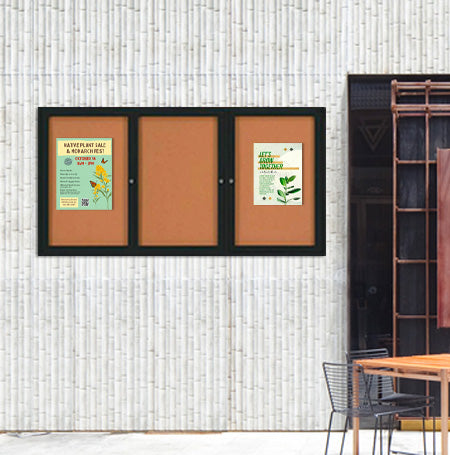 Enclosed Outdoor Bulletin Boards 96 x 24 with Interior Lighting and Radius Edge (3 DOORS) Online Hot Sale