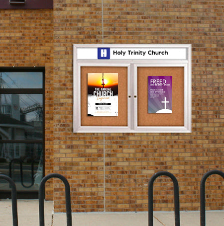 Enclosed Outdoor Bulletin Boards 72 x 36 with Message Header and Radius Edge (2 DOORS) on Sale