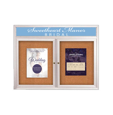 Enclosed Outdoor Bulletin Boards 72 x 48 with Header & Lights (Radius Edge) (2 DOORS) Supply