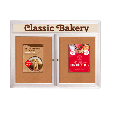 Enclosed Outdoor Bulletin Boards 96 x 48 with Header & Lights (Radius Edge) (2 DOORS) Online