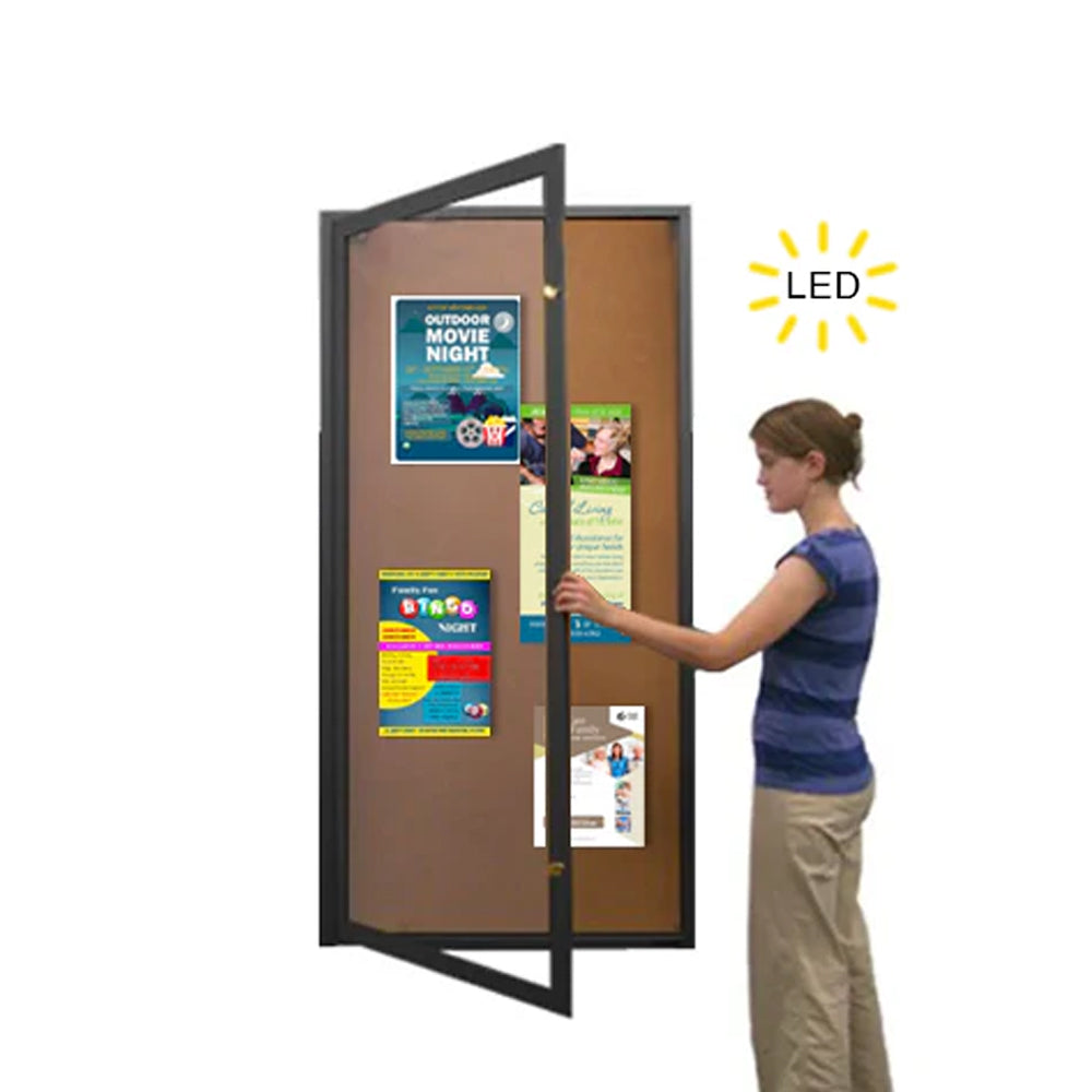 Extra Large 24 x 48 Indoor Enclosed Bulletin Board Swing Cases with Light (Single Door) Sale