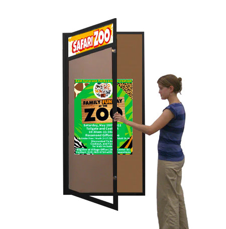 Extra Large 24 x 60 Indoor Enclosed Bulletin Board Swing Cases with Header and Lights (Single Door) Supply