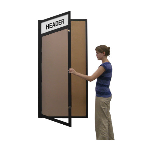Extra Large 24 x 60 Indoor Enclosed Bulletin Board Swing Cases with Header and Lights (Single Door) Supply