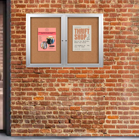 Enclosed Outdoor Bulletin Boards 42 x 32 with Interior Lighting and Radius Edge (2 DOORS) Supply