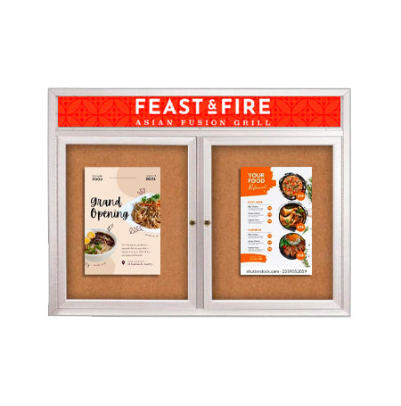 Enclosed Outdoor Bulletin Boards 48 x 48 with Header & Lights (Radius Edge) (2 DOORS) Online now