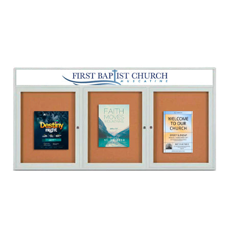 Enclosed Outdoor Bulletin Boards 72 x 48 with Header & Lights (Radius Edge) (3 DOORS) Discount
