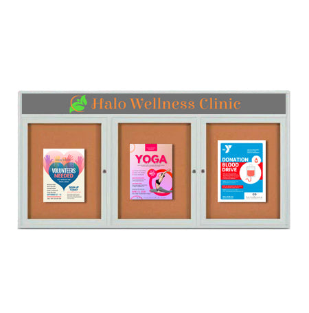 Enclosed Outdoor Bulletin Boards 96 x 24 with Header & Lights (Radius Edge) (3 DOORS) Online