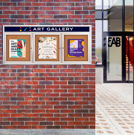 Enclosed Outdoor Bulletin Boards 96 x 24 with Header & Lights (Radius Edge) (3 DOORS) Online