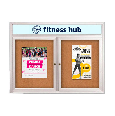 Enclosed Outdoor Bulletin Boards 84 x 24 with Message Header and Radius Edge (2 DOORS) Online now