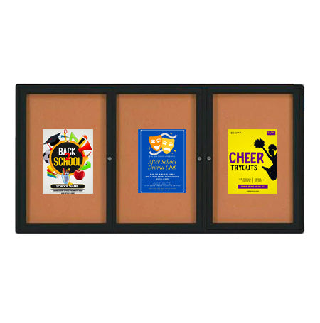 Enclosed Outdoor Bulletin Boards 96 x 36 with Interior Lighting and Radius Edge (3 DOORS) Hot on Sale