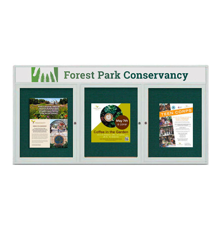 Enclosed Outdoor Bulletin Boards 84 x 36 with Message Header and Radius Edge (3 DOORS) Discount