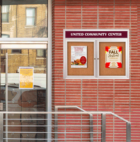 Enclosed Outdoor Bulletin Boards 60 x 40 with Header & Lights (Radius Edge) (2 DOORS) Discount