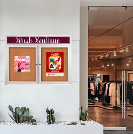 Enclosed Outdoor Bulletin Boards 60 x 30 with Header & Lights (Radius Edge) (2 DOORS) Sale