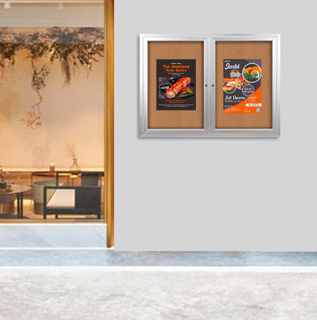 Enclosed Outdoor Bulletin Boards 48 x 36 with Interior Lighting and Radius Edge (2 DOORS) Online