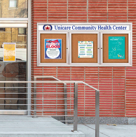 Enclosed Outdoor Bulletin Boards 96 x 48 with Header & Lights (Radius Edge) (3 DOORS) Online Sale