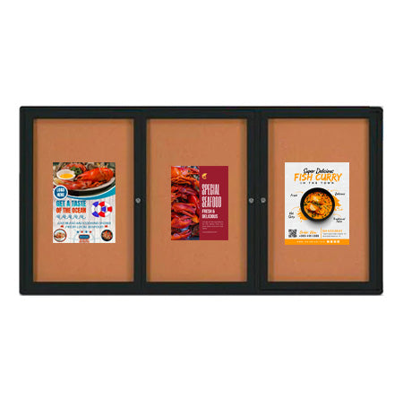 Enclosed Outdoor Bulletin Boards 96 x 48 with Interior Lighting and Radius Edge (3 DOORS) Online now