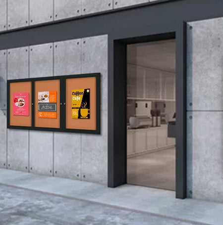 Enclosed Outdoor Bulletin Boards 96 x 48 with Interior Lighting and Radius Edge (3 DOORS) Online now