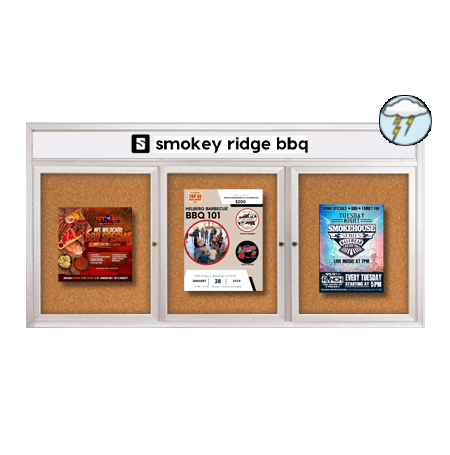 Enclosed Outdoor Bulletin Boards 84″ x 36″ with Message Header (3 DOOR) Hot on Sale