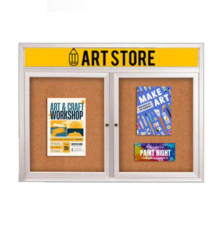 Enclosed Outdoor Bulletin Boards 42 x 32 with Message Header and Radius Edge (2 DOORS) Discount