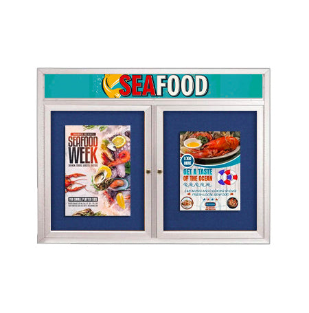 Enclosed Outdoor Bulletin Boards 48 x 60 with Header & Lights (Radius Edge) (2 DOORS) Online now