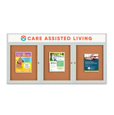 Enclosed Outdoor Bulletin Boards 72 x 36 with Message Header and Radius Edge (3 DOORS) Online Sale